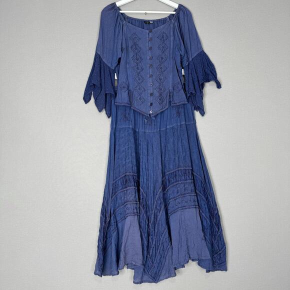 L'Pogee Skirt Set Womens One Size Blue Embroidered Fairy Whimsy Witchy Ren Fair - Picture 2 of 16